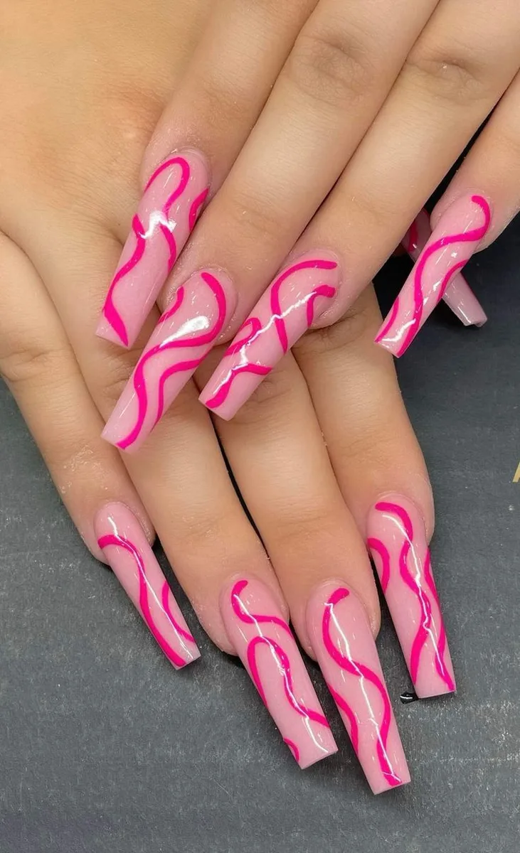 Pink graphic swirl nails