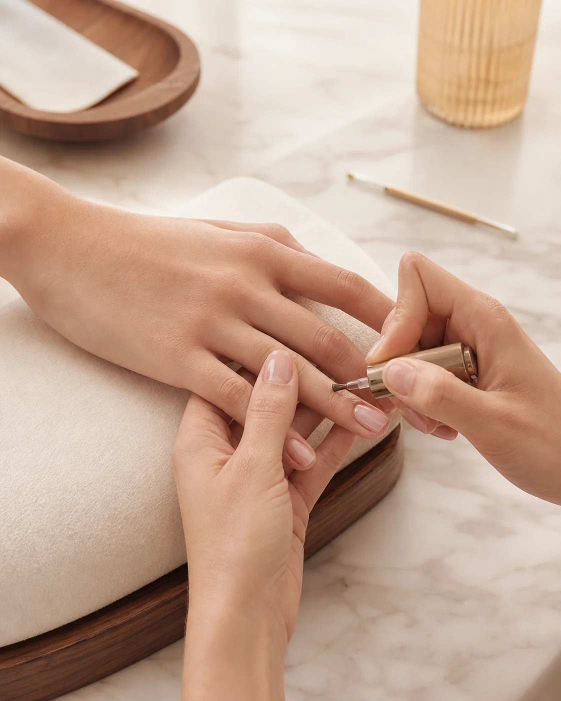 A close-up manicure demonstration